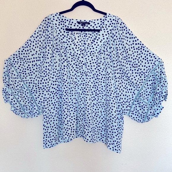 ZAC & RACHEL Balloon Sleeve Hemstitch Boho Blouse Blue Size 2X - Picture 1 of 9